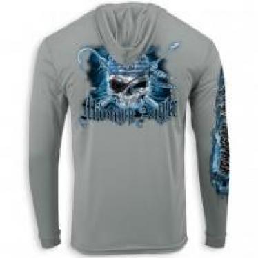 Pirate Skull Performance Hoodie Shirt Gray TL1417G